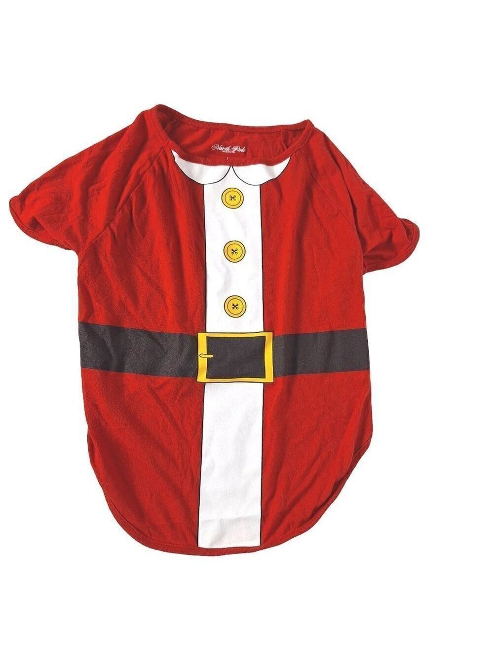 North Pole Trading Co Santa Dog Shirt Large Red White